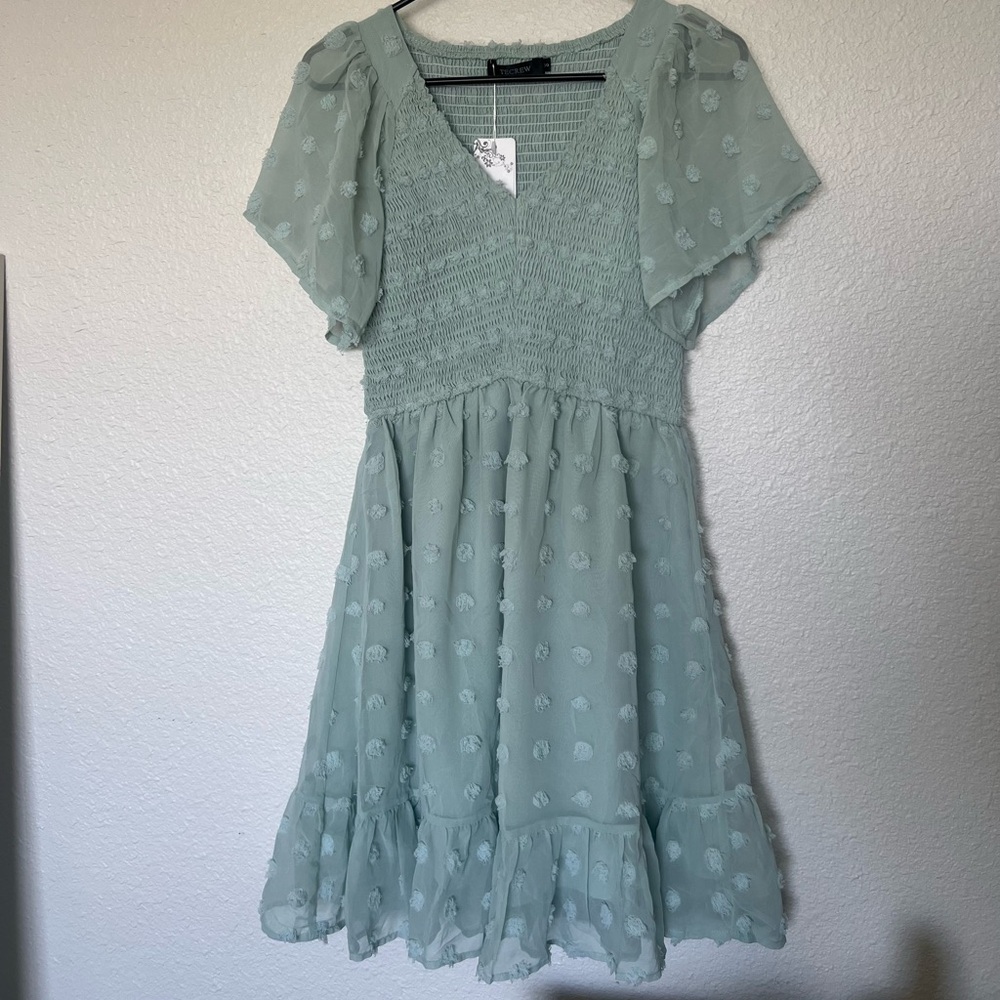 NWT Light Sage Swiss Dot Mini Dress -small